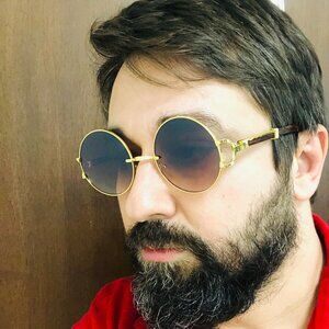 Round Brown Lens Men Sunglasses Gold Frame Street Wear Party‎ Shades Gafas